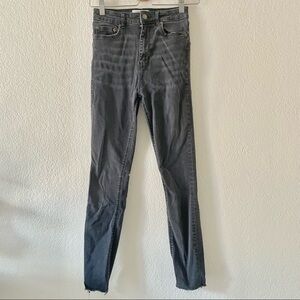 zara premium denim high rise washed black skinny jeans